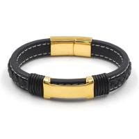 cuir PU bracelet, avec Acier titane, pour homme, plus de couleurs à choisir, Longueur 21 cm, Vendu par PC