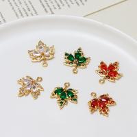 Messing hanger met micro-paved kubieke zirconia's, Maple Leaf, hoge kwaliteit verguld en nooit vervagen, DIY & micro pave zirconia, meer kleuren voor de keuze, nikkel, lood en cadmium vrij, 16x18mm, Verkocht door PC