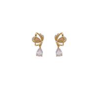 Boucles d'oreilles en laiton zircon cubique pavent,  puce boucle d'oreille, Placage de couleur d'or, bijoux de mode & pavé de micro zircon & pour femme, deux couleurs différentes, 20mm, Vendu par paire