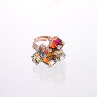 Bague en alliage de zinc, avec zircon cubique, cadre, Plaqué de couleur d'or rose, unisexe, multicolore, protéger l'environnement, sans nickel, plomb et cadmium, Taille:7, Vendu par PC