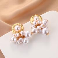 Zinc Alloy Drop Earrings with Plastic Pearl gold color plated fashion jewelry & for woman golden nickel lead & cadmium free Sold By Pair