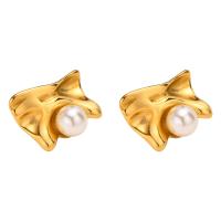 Rostfritt stål Stud Örhängen, 304 rostfritt stål, med Plast Pearl, mode smycken & för kvinna, gyllene, 16.50x12.20mm, Säljs av Par