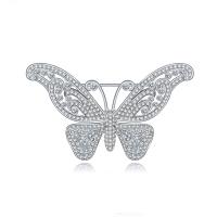 Cubic Zirconia Broche, metal, Mariposa, chapado en color de platina, micro arcilla de zirconia cúbica & para mujer, libre de níquel, plomo & cadmio, 48x38mm, Vendido por UD