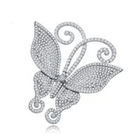 Cubic Zirconia Spilla, ottone, Farfalla, placcato color platino, Micro spianare cubic zirconia & per la donna, assenza di nichel,piombo&cadmio, 47x47mm, Venduto da PC