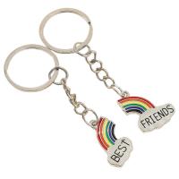 Key Chain, Zinc Alloy, Rainbow, platin farve forgyldt, Unisex & med bogstavet mønster & emalje, 70x20mm, Solgt af par