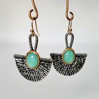 Pendientes de Gemas, aleación de zinc, con Calcedonia verde, chapado en color de plata antigua, Vintage & para mujer, libre de níquel, plomo & cadmio, 24x38mm, Vendido por Par