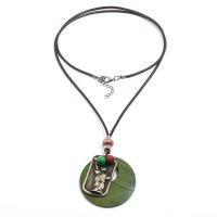 Zink alloy sweater halskettingen, Zinc Alloy, met ijzeren ketting & Wax & Hout, met 2.56inch extender keten, plated, mode sieraden & voor vrouw, nikkel, lood en cadmium vrij, 60mm,48*27mm, Per verkocht Ca 31.5-32.68 inch Strand