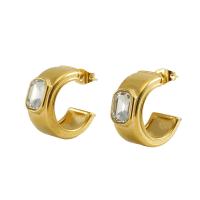 Pendientes de Acero Inoxidable, acero inoxidable 304, con Vidrio, chapado en oro de 18 K, Joyería & para mujer, 20mm, 5parespareja/Grupo, Vendido por Grupo