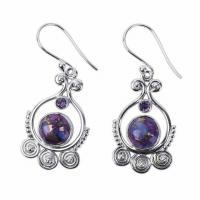 Pendientes de turquesa, aleación de zinc, con turquesa, chapado en color de plata antigua, Joyería & para mujer, libre de níquel, plomo & cadmio, 20.5*34mm,43mm, Vendido por Par