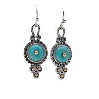 Boucle d'oreille turquoise, alliage de zinc, avec turquoise, Plaqué de couleur d'argent, bijoux de mode & pour femme, protéger l'environnement, sans nickel, plomb et cadmium, 13.50x37mm, Vendu par paire