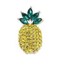 Broche cristal, alliage de zinc, avec cristal, ananas, Placage, bijoux de mode & pour femme & avec strass, protéger l'environnement, sans nickel, plomb et cadmium, 45x25mm, Vendu par PC