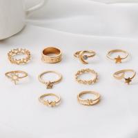 Zinc Alloy Ring Set gold color plated 10 pieces & fashion jewelry & for woman & with rhinestone nickel lead & cadmium free Sold By Set