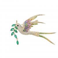 Broche émail, alliage de zinc, Hirondelle, Placage de couleur d'or, pour femme & avec strass, multicolore, protéger l'environnement, sans nickel, plomb et cadmium, 52x63mm, Vendu par PC