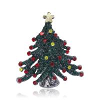 Kerst Broches, Zinc Alloy, Kerstboom, silver plated, voor vrouw & met strass, groen, nikkel, lood en cadmium vrij, 38x42mm, Verkocht door PC