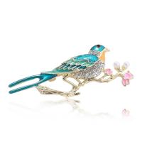 emalje broche, Zinc Alloy, med Plastic Pearl, Bird, guldfarve belagt, for kvinde & med rhinestone, grøn, nikkel, bly & cadmium fri, 56x27mm, Solgt af PC