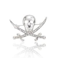 Rhinestone Broche, Zinc Alloy, Skull, forgyldt, for kvinde & med rhinestone, flere farver til valg, nikkel, bly & cadmium fri, 40x28mm, Solgt af PC