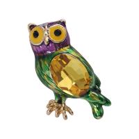 krystal Broche, Zinc Alloy, med Krystal, Owl, guldfarve belagt, for kvinde & emalje & med rhinestone, flere farver til valg, nikkel, bly & cadmium fri, 25x30mm, Solgt af PC