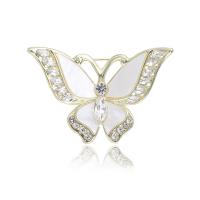 Shell Brooch Zinc Alloy with Shell Butterfly gold color plated for woman & with rhinestone white nickel lead & cadmium free Sold By PC