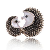 Zinc Alloy Brocher, Hedgehog, guldfarve belagt, for kvinde & emalje & med rhinestone, sort, nikkel, bly & cadmium fri, 33x26mm, Solgt af PC