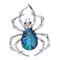 Shell Broche, Zinc Alloy, met Abalone Schelp, Spin, silver plated, uniseks & met strass, blauw, nikkel, lood en cadmium vrij, 34x46mm, Verkocht door PC