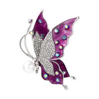 Enamel Brooch Zinc Alloy with Plastic Pearl Butterfly for woman & with rhinestone nickel lead & cadmium free Sold By PC