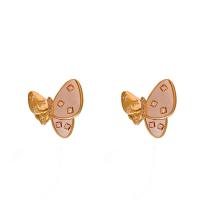 Boucles d'oreilles en laiton zircon cubique pavent, papillon, Plaqué d'or, pavé de micro zircon & pour femme, 20x21mm, 5pairescouple/lot, Vendu par lot