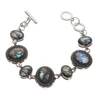 Shell gioielli bracciale, lega in zinco, with conchiglia Abalone, placcato color argento, Regolabile & unisex, multi-colore, assenza di nichel,piombo&cadmio, Lunghezza Appross. 22.5 cm, Venduto da PC