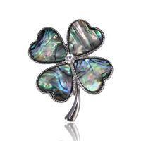 Shell Broche, Zinc Alloy, met Abalone Schelp, Four Leaf Clover, silver plated, voor vrouw & met strass, multi-gekleurde, nikkel, lood en cadmium vrij, 36x45mm, Verkocht door PC