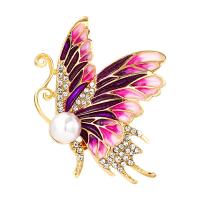 Broche émail, alliage de zinc, avec perle de plastique, papillon, pour femme & avec strass, protéger l'environnement, sans nickel, plomb et cadmium, 42x50mm, Vendu par PC