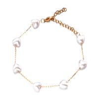 Roestvrij staal armbanden, 304 roestvrij staal, met Plastic Pearl, met 1.97inch extender keten, Hart, mode sieraden & voor vrouw, meer kleuren voor de keuze, 8mm, Per verkocht Ca 6.69 inch Strand