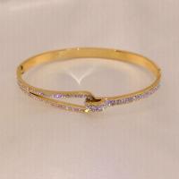 Bracelet d'acier titane, Plaqué d'or, pour femme & avec strass, 60mm, Vendu par PC