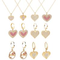 Set di gioielli di strass, ottone, with 2inch extender chain, Cuore, placcato, per la donna & con strass & cavo, nessuno, 10-20mm, Lunghezza Appross. 18 pollice, Venduto da PC