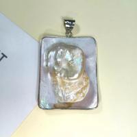 Shell Pendler, Pearl Shell, med Messing, Rektangel, sølvfarvet forgyldt, Unisex, flerfarvede, 36x46mm, Solgt af PC