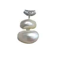 Natural White Shell Pendler, med Zinc Alloy, sølvfarvet forgyldt, Unisex, hvid, Solgt af PC