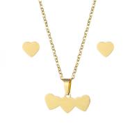 Fashion Stainless Steel Jewelry Sets Stud Earring & necklace 304 Stainless Steel Heart 2 pieces & fashion jewelry & for woman golden Length Approx 17.72 Inch Sold By Set