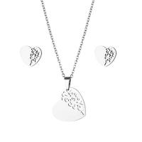 Fashion Stainless Steel Jewelry Sets Stud Earring & necklace 304 Stainless Steel Heart 2 pieces & fashion jewelry & for woman silver color Length Approx 17.72 Inch Sold By Set