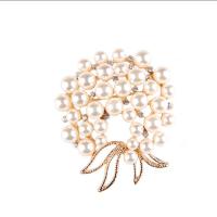 Plastic Pearl Brooch Zinc Alloy with Plastic Pearl gold color plated fashion jewelry & for woman & with rhinestone golden nickel lead & cadmium free Sold By PC