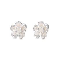 925 Sterling Silver Stud Earrings Flower Korean style & for woman silver color Sold By Pair