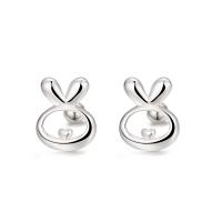 Sterling Silver Jewelry orecchino, 925 sterline d'argento, Coniglio, Stile coreano & per la donna & cavo, argento, 8.10x10.10mm, Venduto da coppia