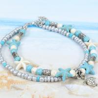 Fashion Jewelry Anklet, alliage de zinc, avec turquoise & perle de plastique, avec 1.97inch chaînes de rallonge, 4 pièces & bijoux de mode & pour femme, protéger l'environnement, sans nickel, plomb et cadmium, Longueur Environ 7.87 pouce, Vendu par fixé