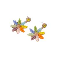 Akryl smykker ørering, Zinc Alloy, med Akryl, Flower, guldfarve belagt, for kvinde & med rhinestone, flerfarvede, nikkel, bly & cadmium fri, 39x53mm, Solgt af par