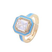 Bague Zircon cubique en laiton, avec zircon cubique, cadre, Placage de couleur d'or, pour femme & émail, plus de couleurs à choisir, protéger l'environnement, sans nickel, plomb et cadmium, Diamètre intérieur:Environ 17mm, Vendu par PC