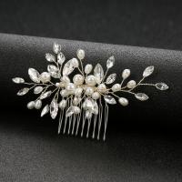 Decorative Hair Combs Zinc Alloy with Crystal & Plastic Pearl fashion jewelry & for woman silver color nickel lead & cadmium free Sold By PC