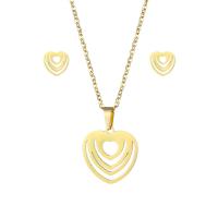 Fashion Stainless Steel Jewelry Sets Stud Earring & necklace 304 Stainless Steel Heart 2 pieces & fashion jewelry & for woman golden Length Approx 17.72 Inch Sold By Set