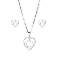 Fashion Stainless Steel Jewelry Sets Stud Earring & necklace 304 Stainless Steel Heart 2 pieces & fashion jewelry & for woman silver color Length Approx 17.72 Inch Sold By Set