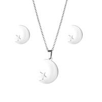 Fashion Stainless Steel Jewelry Sets Stud Earring & necklace 304 Stainless Steel Moon and Star 2 pieces & fashion jewelry & for woman silver color Length Approx 17.72 Inch Sold By Set