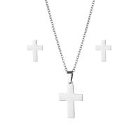 Stainless Steel smycken Ställer, Stud Örhänge & halsband, 304 rostfritt stål, Cross, 2 stycken & mode smycken & för kvinna, silver, Längd Ca 17.72 inch, Säljs av Ställ