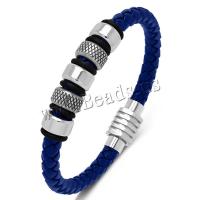 Bracelets cordon PU, cuir PU, avec acier inoxydable 316L, longueur différente pour le choix & pour homme, plus de couleurs à choisir, 6mm, Vendu par PC