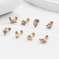 Bijoux de piercing d'oreille en acier inoxydable, titane, Placage, 8 pièces & pavé de micro zircon & pour femme, plus de couleurs à choisir, about;1.2x8mm, Vendu par fixé