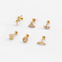 Bijoux de piercing d'oreille en acier inoxydable, titane, Placage, 6 pièces & pavé de micro zircon & pour femme, plus de couleurs à choisir, about:3x0.8x6mm, Vendu par fixé